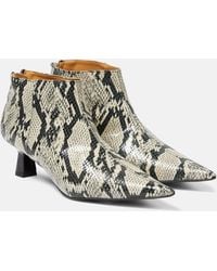 Ganni - Snake-effect Faux Leather Ankle Boots - Lyst