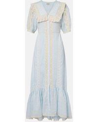 RIXO London - Edina Embroidered Cotton Midi Dress - Lyst