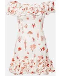 Agua Bendita - Jardin Printed Off-Shoulder Linen Minidress - Lyst