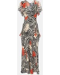 RIXO London - Evie Printed Ruffled Silk Maxi Dress - Lyst