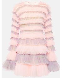 SUSAN FANG - Vestido Corto De Tul Fruncido - Lyst