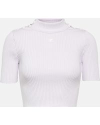 Courreges - Top cropped in maglia a coste con logo - Lyst