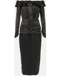 Alessandra Rich - Robe Midi En Soie A Encolure Bardot - Lyst
