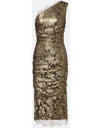 Dolce & Gabbana - One-Shoulder Lame Lace Midi Dress - Lyst