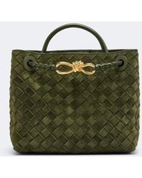 Bottega Veneta - Andiamo Intrecciato Small Suede Top-Handle Bag - Lyst
