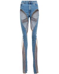 Mugler Jeans ajustados Spiral con tul - Azul