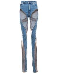 Mugler Jeans slim Spiral con pannelli in tulle - Blu