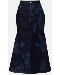 Erdem - Floral Flared Denim Midi Skirt - Lyst