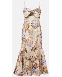 Zimmermann - Coco Tie-Front Linen Midi Dress - Lyst