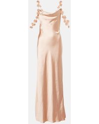 Self-Portrait - Floral-Applique Satin Slip Dress - Lyst