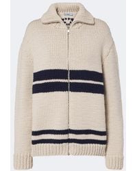 Prada - Striped Wool Zip-Up Cardigan - Lyst