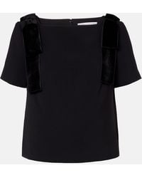 Carolina Herrera - Bow-Detail Velvet-Trimmed Crepe Top - Lyst