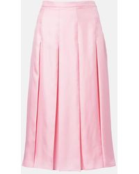 Gucci - Pleated Silk Twill Midi Skirt - Lyst