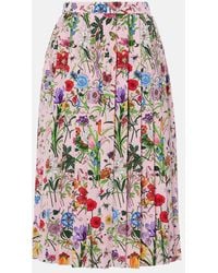 Gucci - Floral Pleated Silk Midi Skirt - Lyst