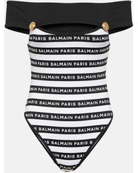 Balmain - Logo Striped Off-shoulder Swimsuit - Lyst