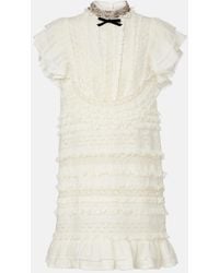 Valentino - Ruffled Lace And Linen Minidress - Lyst