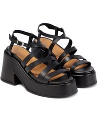 Ganni Platform Leather Sandals - Black
