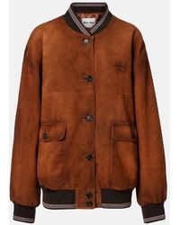 Miu Miu - Logo Suede Blouson Jacket - Lyst