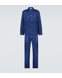 Derek Rose Gestreifter Pyjama Woburn aus Seide - Blau