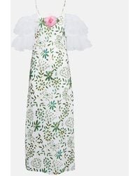 Rodarte - Floral-Applique Silk Midi Dress - Lyst