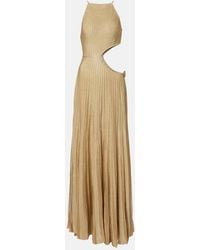 Roberto Cavalli - Cutout Ribbed-Knit Sheer Lame Gown - Lyst