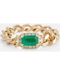 SHAY - Ring Baby Link aus 18kt Gelbgold mit Diamanten und Smaragd - Lyst