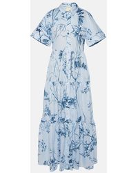 Erdem - Tiered Floral-print Cotton-voile Midi Shirt Dress - Lyst