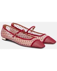 Aquazzura - Juliette Suede-Trimmed Mary Jane Flats - Lyst