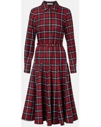 Emilia Wickstead - Robe Midi Marone En Laine Melangee A Carreaux - Lyst