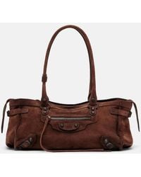 Balenciaga - Le City East-West Small Suede Shoulder Bag - Lyst