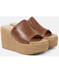 Gianvito Rossi - Leather And Raffia Wedge Mules - Lyst