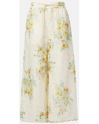 ALÉMAIS - Pantalones Anchos Juliette De Lino Florales - Lyst