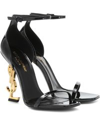 Saint Laurent Sandales Opyum en cuir verni - Noir