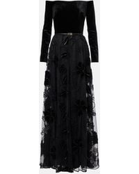 Elie Saab - Embroidered Tulle And Velvet Gown - Lyst
