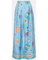 CAMILLA - A Painted Village Embellished Printed Pleated Silk-Twill Wide-Leg Pants - Lyst