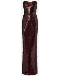 The New Arrivals Ilkyaz Ozel - Robe Longue Bustier Azzurra A Sequins - Lyst