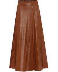 Polo Ralph Lauren Falda midi de piel de tiro alto - Marrón