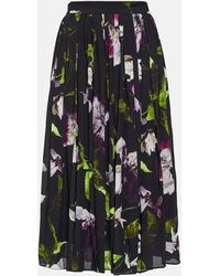 Erdem - Floral Pleated Crepe Midi Skirt - Lyst
