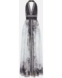 Elie Saab - Printed Silk Chiffon Maxi Dress - Lyst