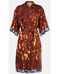 Dries Van Noten - Belted Printed Silk Shirt Dress - Lyst