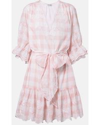 Juliet Dunn - Broderie Anglaise Checked Cotton Poplin Minidress - Lyst
