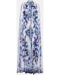Dolce & Gabbana Printed Silk Chiffon Maxi Dress - Blue