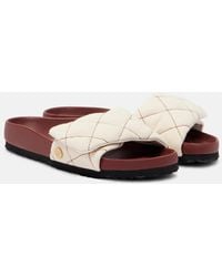 Birkenstock - Sylt Leather-Trimmed Quilted Canvas Slides - Lyst