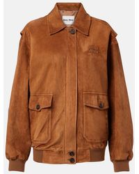 Miu Miu - Veste En Daim A Logo - Lyst