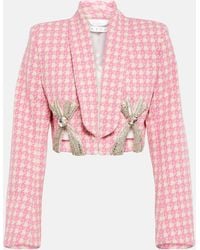 Area - Embellished Checked Wool-blend Blazer - Lyst