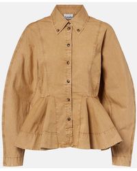 Ganni - Peplum Cotton-Blend Shirt - Lyst