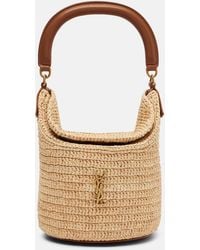 Saint Laurent - Gaby Leather-Trimmed Raffia Bucket Bag - Lyst