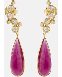 Octavia Elizabeth - Floating Nesting Gem 18kt Gold Drop Earrings With Diamonds And Rubellites - Lyst