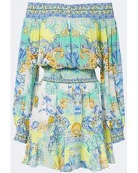 CAMILLA - Printed Embellished Off-Shoulder Silk Minidress - Lyst