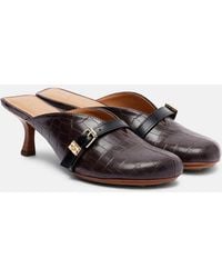 Ganni - 40 Crocodile-Effect Leather Mules - Lyst